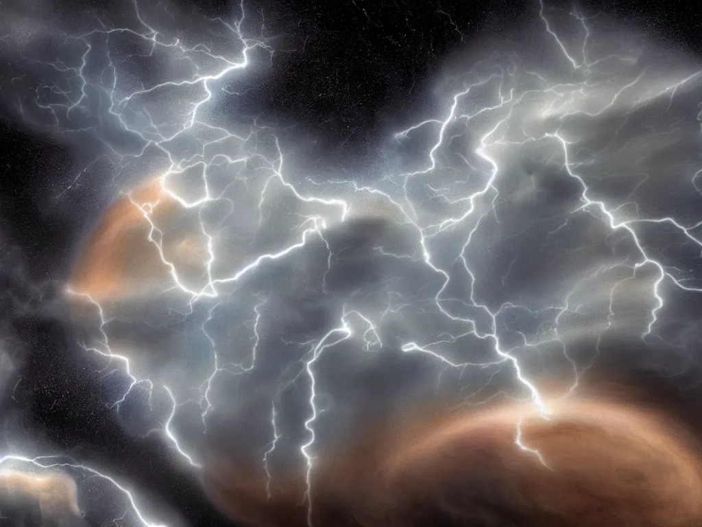 Prompt: Electrical storm on a gas giant, realistic, dramatic, colorful