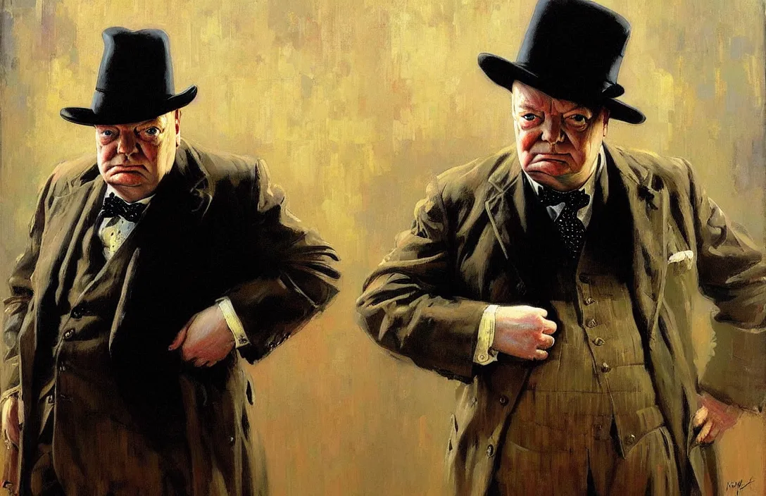 Prompt: portrait of winston churchill!!!!!!!!!!!!!!!!!!!!!!!!!!!, detailed face, detailed painting,, epic lighting, by ilya repin, phil hale and kent williams