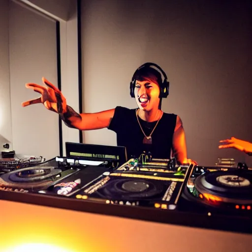 Prompt: Sabah Fakhri as a dubstep DJ, photograph