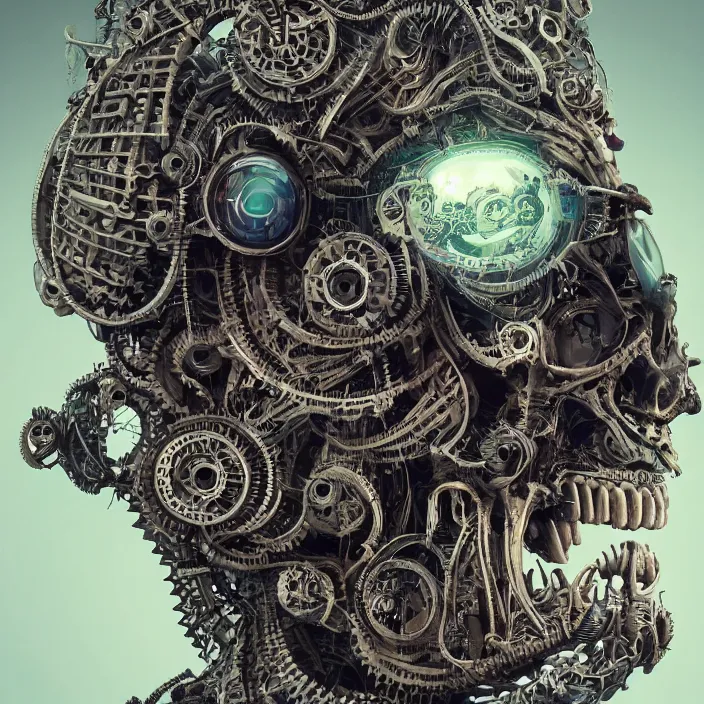 Intricate Fusion: Skeletons, Portraits, and Geometric Shapes