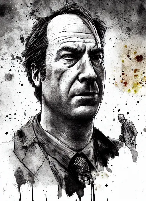 Prompt: portrait, Saul Goodman in the Last of Us universe, Bob Odenkirk, post apocalypse, Breaking Bad, watercolor, dramatic lighting, cinematic, establishing shot, extremely high detail, foto realistic, cinematic lighting, pen and ink, intricate line drawings, by Yoshitaka Amano, Ruan Jia, Kentaro Miura, Artgerm, post processed, concept art, artstation, matte painting, style by eddie mendoza, raphael lacoste, alex ross