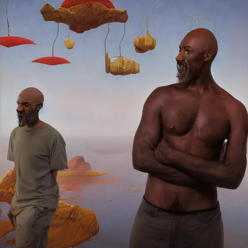 Image similar to a strikingly handsome bald african-american man with a goatee viewing contemporary artworks at the Hirshhorn museum, in the style of Johfra and Shaun Tan, By Ruan Jia and Artgerm and Range Murata and WLOP and Ross Tran and William-Adolphe Bouguereau and Beeple, Fantasy Illustration. octane render, award winning, Artstation, intricate details, realistic, Hyperdetailed, 8k resolution