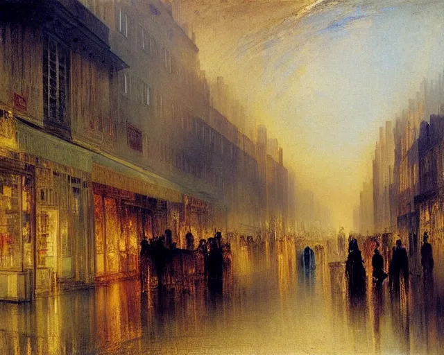 Image similar to a toyko street painting by j. m. w. turner.