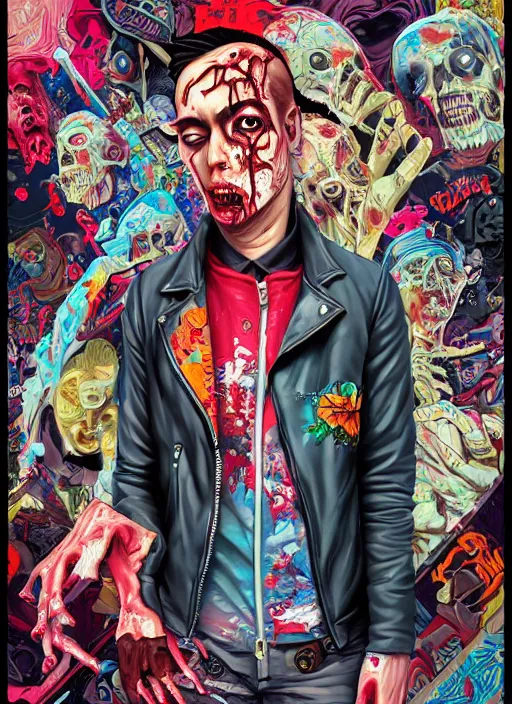 Image similar to zombie leather jacket full body hiphop streetwear drip, tristan eaton, victo ngai, artgerm, rhads, ross draws