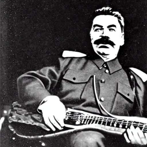 Prompt: a picture of Joseph Stalin playing heavy metal on stage