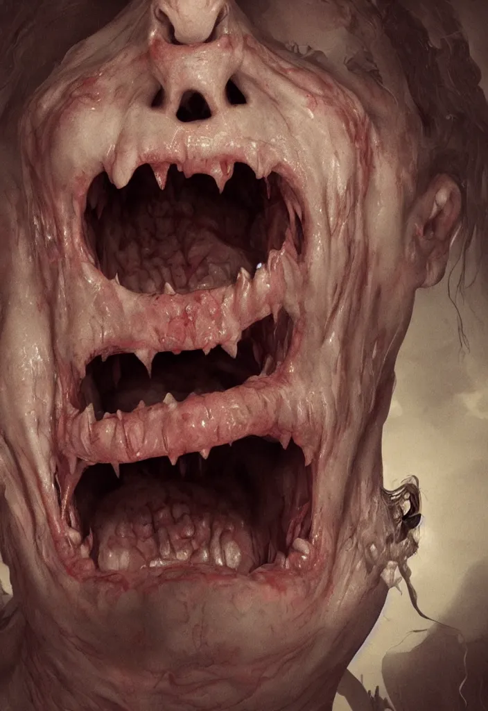 Prompt: portrait of a screaming woman, demon inside of mouth, horror, octane render, artstation, deviantart, cgsociety, 3 d character concept, volumetric lighting, very detailed, 8 k, by jan svankmajer & henry fuseli & otto rapp & zdzisław beksinski & fra angelico & jeff christensen,