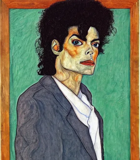 Image similar to portrait of michael jackson by egon schiele, intense desire, high quality, high detail