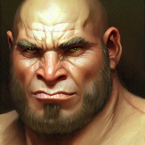 Prompt: detailed portrait painting of an orc by Thomas Kinkade, William-Adolphe Bouguereau and Ted Nasmith, Booru, RPG portrait