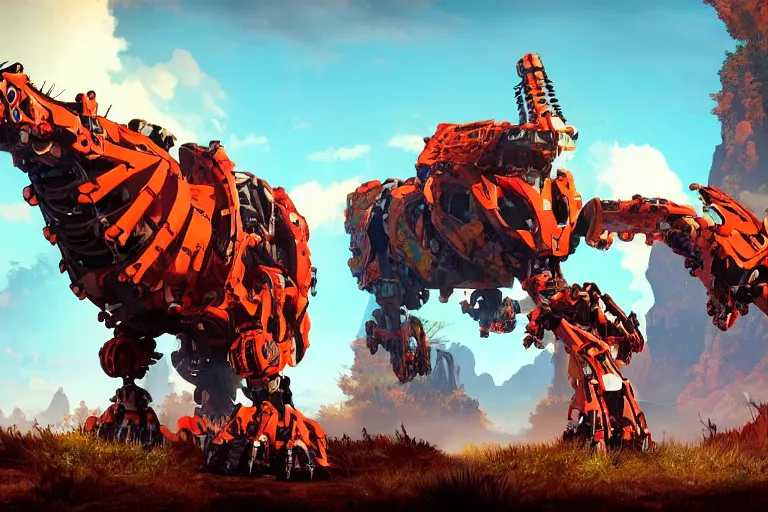 Image similar to fireclaw machine mecha animal beast robot of horizon forbidden west horizon zero dawn bioluminiscence global illumination ray tracing hdr fanart arstation by sung choi and eric pfeiffer and gabriel garza and casper konefal