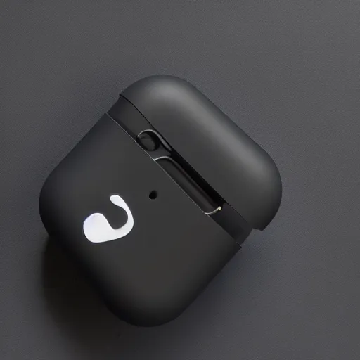 Prompt: black airpods pro case with marshmallow logo on it, studio, product photo