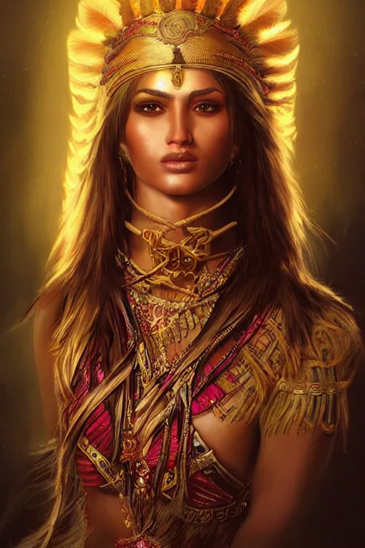 Image similar to Indian warrior princess, intricate detail, ornate, conceptual art, soft light, dynamic, art by artgerm