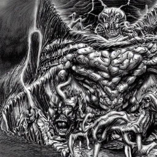 Prompt: the deepest pits of hell by kentaro miura, hyper-detailed masterpiece