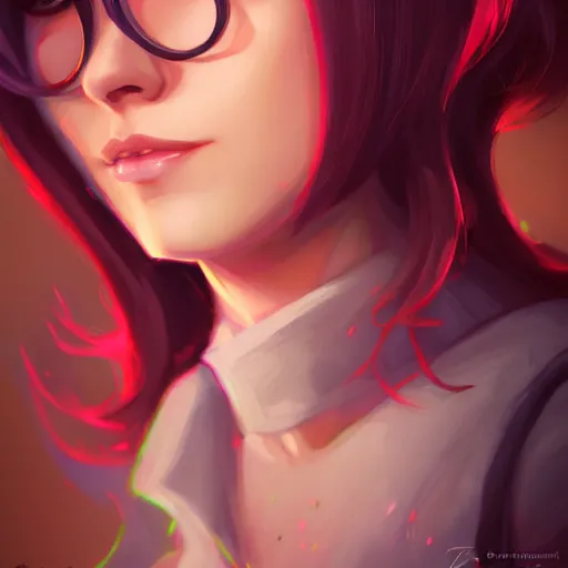 Image similar to a portrait of a beautiful velma, art by lois van baarle and loish and ross tran and rossdraws and sam yang and samdoesarts and artgerm and saruei, digital art, highly detailed, intricate, sharp focus, trending on artstation hq, deviantart, unreal engine 5, 4 k uhd image