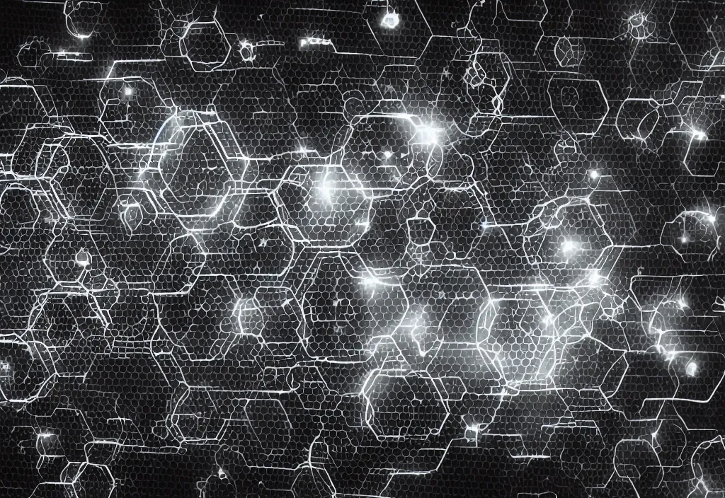 Prompt: cyber security polygon geometric hexagons lighting sharp focus in cyberpunk aesthetic digital painting black and white theme