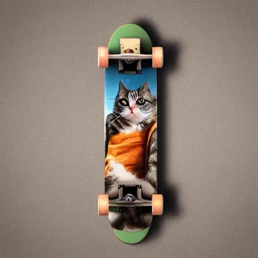 Prompt: photo cat on skateboard realistic detailed