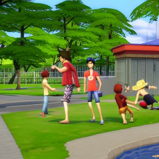 Prompt: Luffy in The Sims