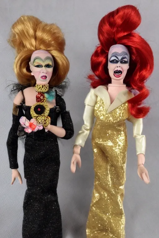 Image similar to drag queen ceramic dolls in creepy attic