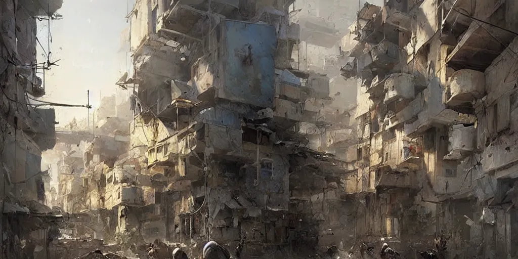 Image similar to beautiful syrian slums, concept art, for modern warfare, painted by greg rutkowski, highly detailed,