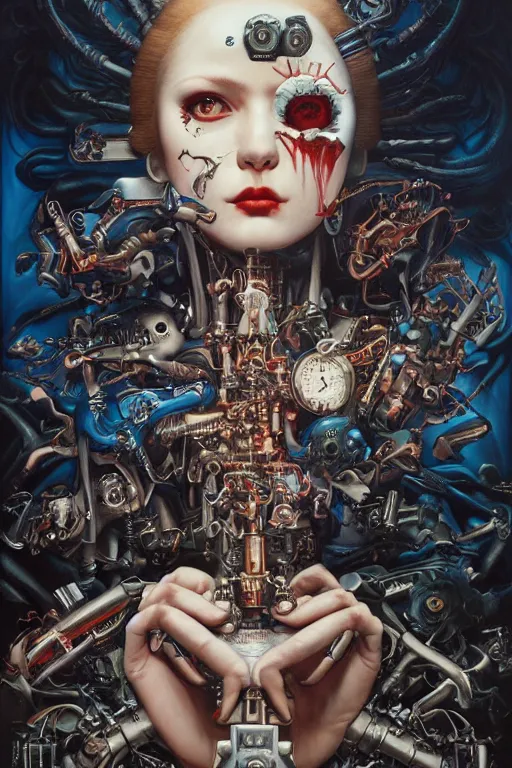 Prompt: - death to the machines. by ayami kojima, greg hildebrandt, mark ryden, hauntingly surreal, eerie vibrating color palette of charlie immer, highly detailed painting by, jenny saville, soft light 4 k