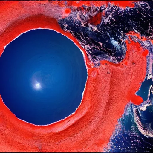 Image similar to a picture of planet earth with red lava rivers all over the surface, circular planet, taken from orbit, dark blue planet, red narrow lava rivers, astronomical imaging