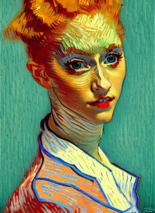 Image similar to !! portrait of a beautiful parisian dancer!!, detailed face, symmetrical painting, beautiful expressionist oil painting masterpiece, 8 k resolution, by van gogh, smooth, sharp focus, pastel color palette, trending on artstation