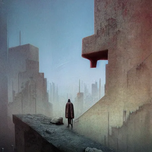 Image similar to cyberpunk, distopia, distopia megaliths, journey across the urban district | neverland and the gateway between dreams by beksinski, ultra hd rendered