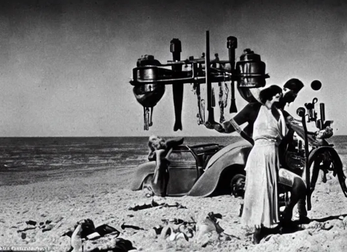 Prompt: scene from the 1 9 2 9 post - apocalyptic science fiction drama film on the beach