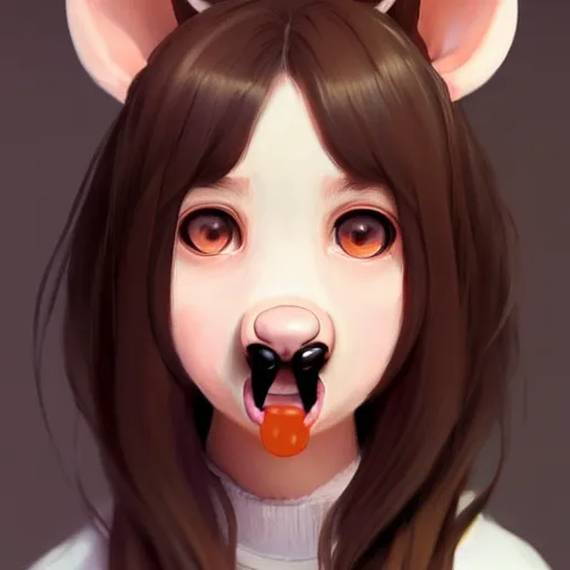 Prompt: character design portrait of an anthropomorphic furry rat girl with rat ears, long brown hair, looking at the camera, mouth closed with slight smile, 4 k, concept art, by wlop, ilya kuvshinov, artgerm, krenz cushart, pixiv.