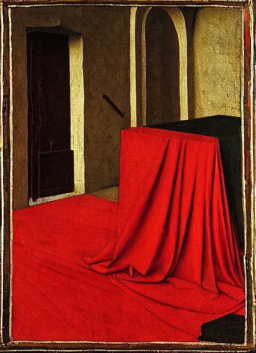 Image similar to red cloth of the floor, medieval painting by jan van eyck, johannes vermeer, florence