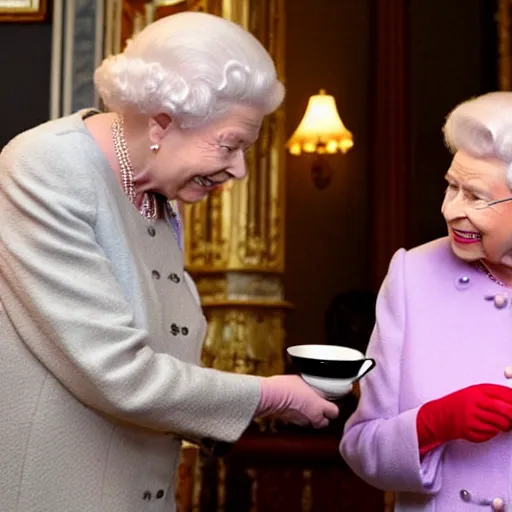 Image similar to queen elizabeth drinking tea with piero angela