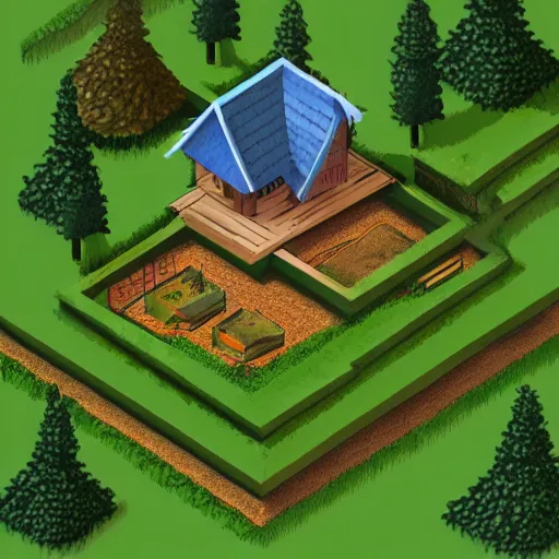 Prompt: house in the forest isometric style, fantasy, video game design, realistic