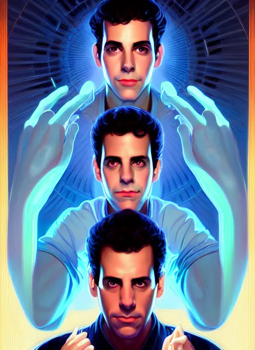 Image similar to symmetry!! portrait of seinfeld, glowing lights!! intricate, elegant, highly detailed, digital painting, artstation, concept art, smooth, sharp focus, illustration, art by artgerm and greg rutkowski and alphonse mucha