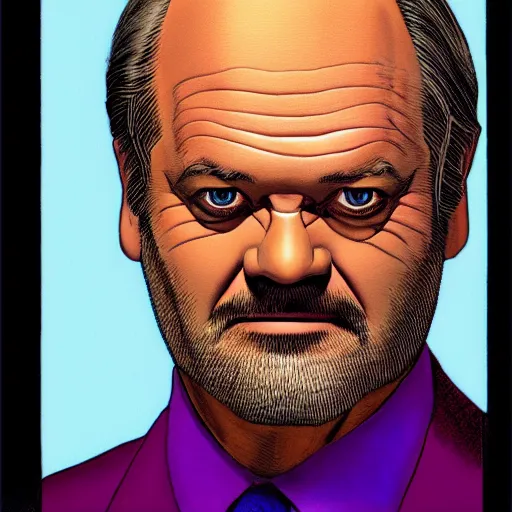 Prompt: corn man kelsey grammer retro minimalist portrait by jean giraud, moebius starwatcher comic, sharp, smooth face, 8 k