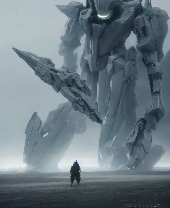 Image similar to surreal romantic mecha covenant deformation horizontal mecha memorial building, futuristic berserk white architecture in the beach in iceland, foggy, highly detailed, digital painting, arstation, concept art, hyperealistic octane render, unreal engine, by ruan jia