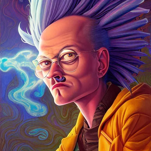 Image similar to lucky mohawk projector portrait by gaston bussierre and charles vess and james jean and erik jones and rhads, inspired by rick and morty, epic, funny, huge scale, beautiful fine face features, intricate high details, sharp, ultradetailed