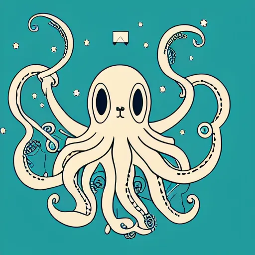 Image similar to a simplified vector based illustration about a very cute galactic octopus bunny, style of Akira motion movie, space colors, smooth and clean vector curves, no jagged lines, vinyl cut ready