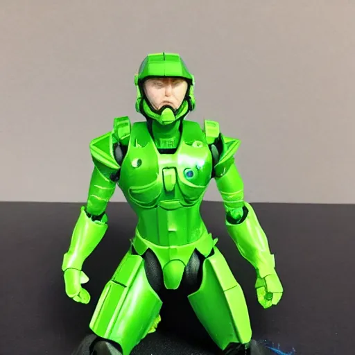 Image similar to action figure of Master Chief bending over touching his toes, by Hasbro