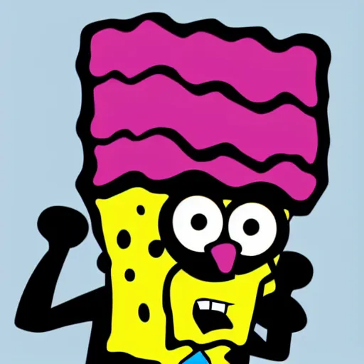 Image similar to a spongebob-squarepants, svg sticker, vector art, wearing headphones, jamming to music