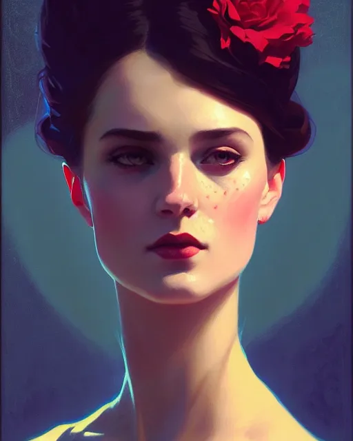 Prompt: stylized portrait of an artistic pose, composition, young victorian sad fancy lady, surrounded by snakes, cinematic moody colors, realistic shaded, fine details, realistic shaded lighting poster by ilya kuvshinov, magali villeneuve, artgerm, jeremy lipkin and michael garmash and rob rey