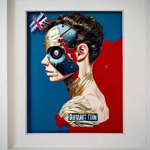 Image similar to portrait of britainwoman :: side profile :: in ocean :: clockwork details :: gold :: blood and horror :: by marvel and Sandra Chevrier