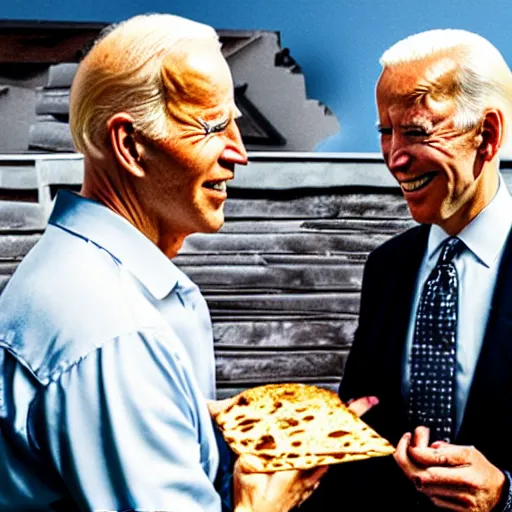 Prompt: jesus giving joe biden a quesadilla from heaven, cinematic lighting, film still