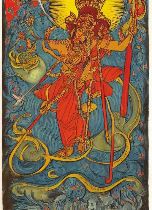 Image similar to kali - durga with a hammer and sickle and in the forehead the star burns : ivan bilibin