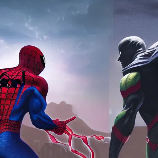 Prompt: realistic landscape painting of Spiderman versus DarkSeid as Kamen Rider, made by Michaelangelo, horror, physical painting, Sharp focus,digital art, bright colors,fine art, trending on Artstation, unreal engine.