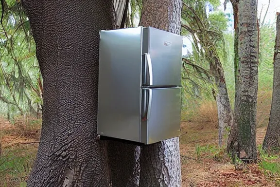 Image similar to a refrigerator in a tree