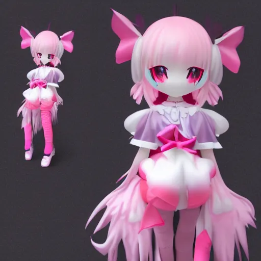 Prompt: cute fumo plush of a magical girl from the depths of hell, crying mascara dripping down cheeks, vray