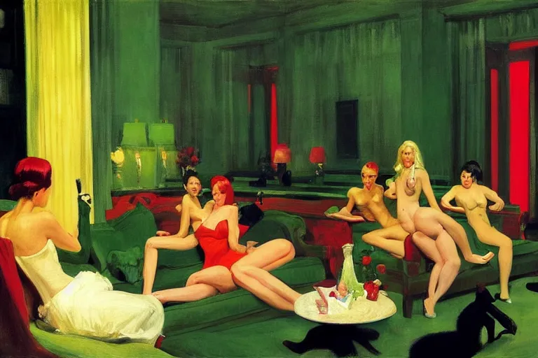 Prompt: party at the playboy mansion, painting by edward hopper and eric fischl and robert mcginnis