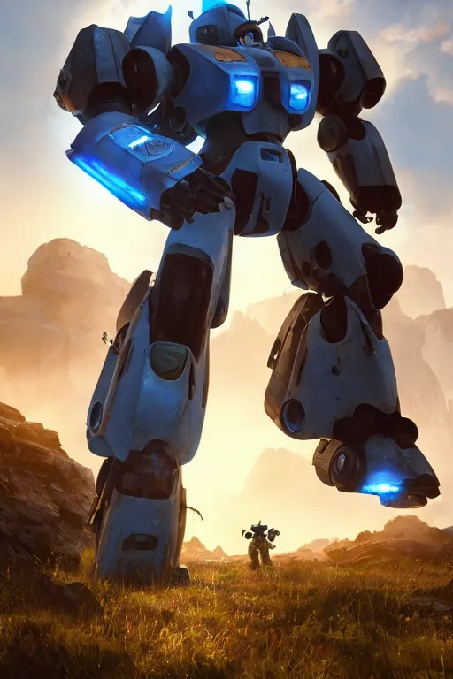 Image similar to mechwarrior 5 : mercenaries mech megaman transformer robot boss tank engine game octane render, 4 k, hd 2 0 2 2 3 d cgi rtx hdr style chrome reflexion glow fanart, global illumination ray tracing hdr fanart arstation by ian pesty by jesper ejsing pixar and disney unreal zbrush central hardmesh