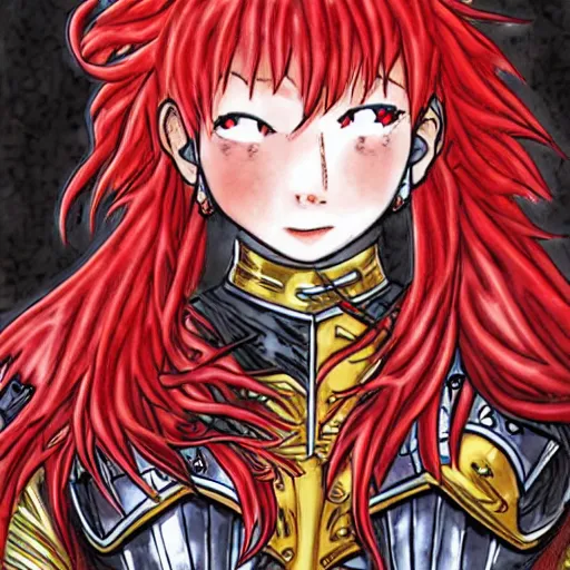 Image similar to female warrior, red hair, black armor, by naoko takeuchi, ultra detailled, medieval, manga