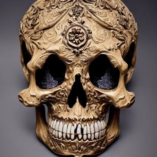 Image similar to a beautiful photo of a ornate and intricate rococo skull