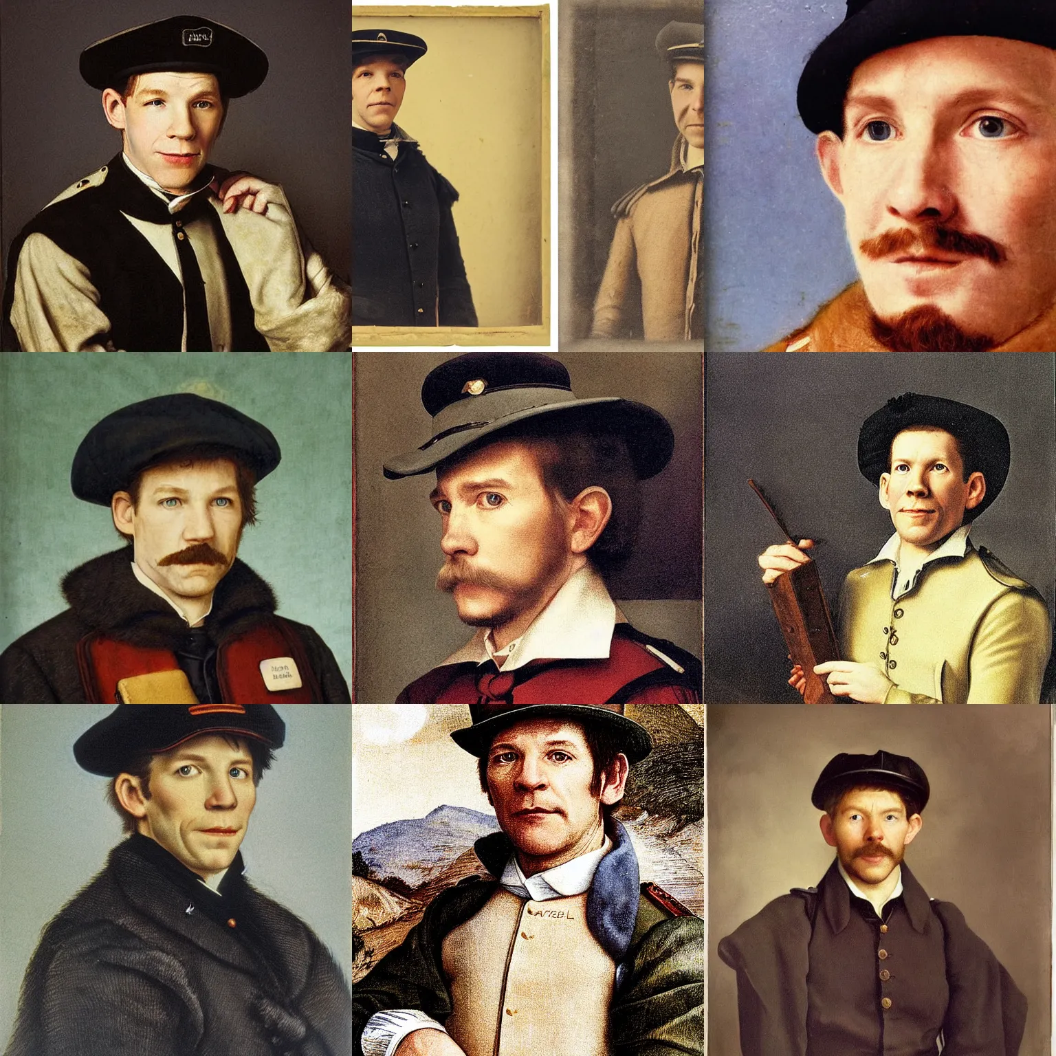 Prompt: thirtysomething years old lee evans as a ( ( ( sad ) ) ), nice, quirky 1 9 th century, austrian postman. detailed soft focus natural lights, portrait by hans holbein